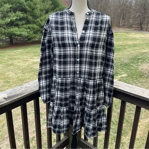 GAP mini dress flannel tiered ruffles western boho plaid black white large